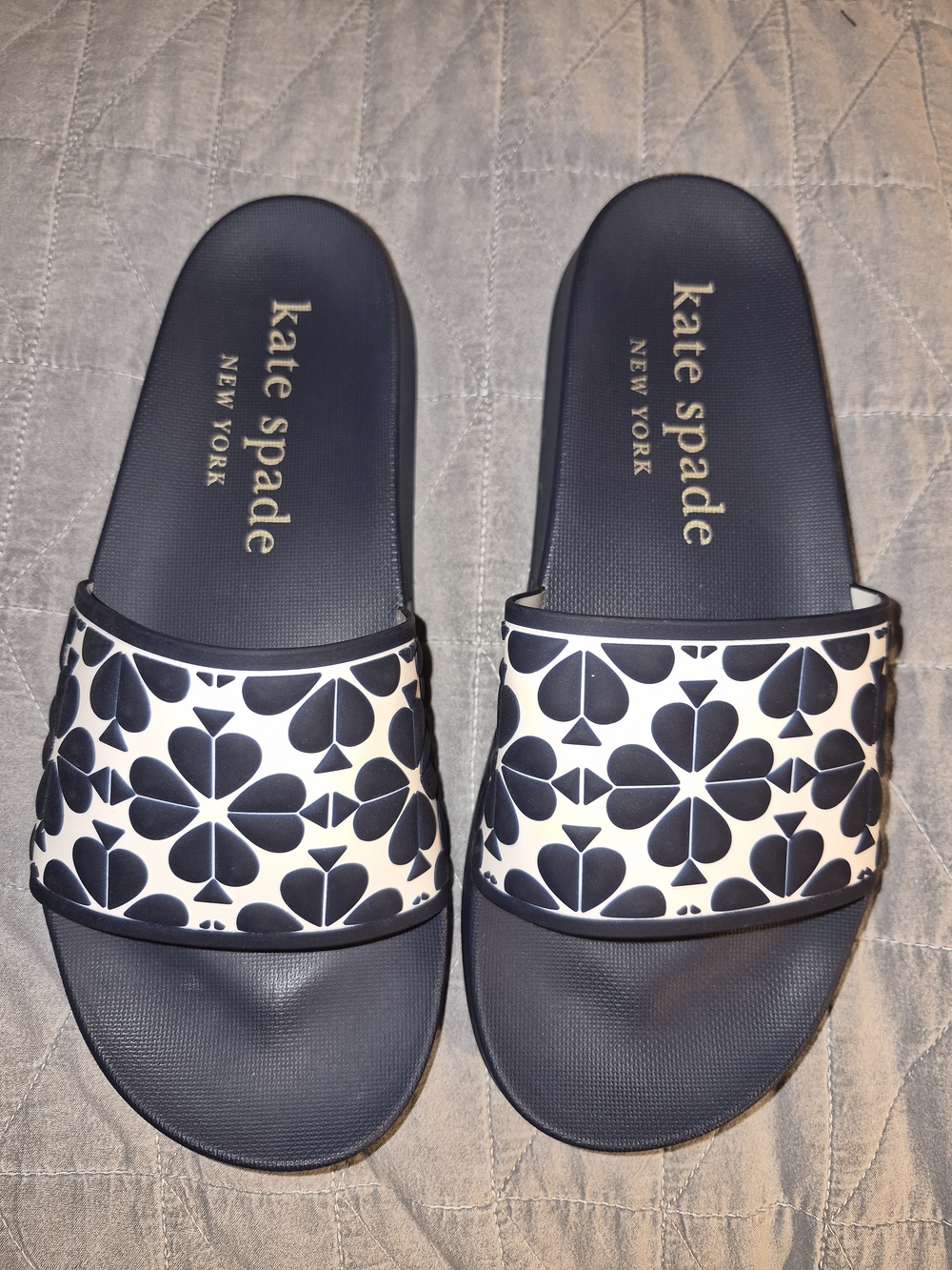kate spade Navy & White Floral Spade Slide Sandals